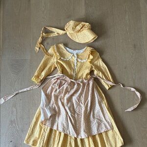 Relibeauty pioneer dress floral Yellow Kids Costume with Apron and Hat